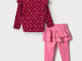 Комплект детский трикотажный для девочек: фуфайка (футболка с длинными рукавами), брюки (легинсы)