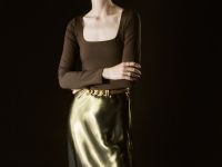 Юбка из ткани с эффектом жидкого золота, Золотой