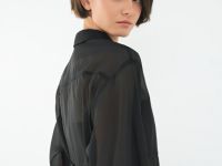 Полупрозрачная блузка из органзы с тонким поясом, Черный