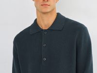 Вязаное поло с длинным рукавом, Зеленый