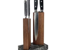 Подставка для 4 ножей магнитная Woodinhome The Twins KS040SWN-ST, американский орех/мрамор