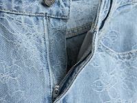 Широкие джинсы на высокой посадке в цветочный жаккард, Голубой