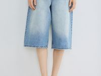 Джинсовые шорты-бермуды с высокой посадкой, Голубой