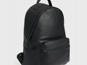 Рюкзак из искусственной кожи с карманом, Черный