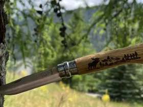 Нож Opinel №8, нержавеющая сталь, рукоять дуб, гравировка кабан