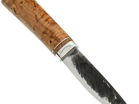 Нож Северный шейный, сталь Х12МФ, рукоять карельская береза, дюраль,  с откованным долом
