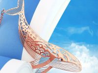 Закладка для книг с подвеской "Кит из фантазий" (латунь с покрытием под розовое золото)