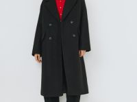 Длинное двубортное пальто, Черный