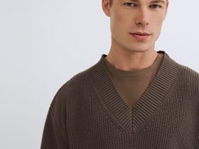 Текстурный джемпер с V-вырезом, Коричневый
