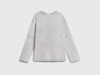 Лонгслив с принтом и стразами для девочек, Серый
