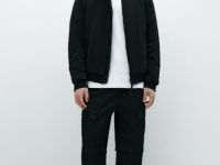 Утеплённый бомбер с воротником-стойкой, Черный