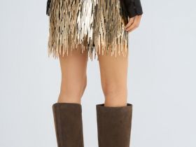 Мини-юбка с длинными пайетками, Золотой