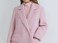 Длинное двубортное пальто из шерсти, Розовый