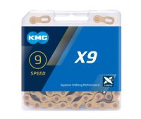 Цепь KMC X9 Ti-N 9 скоростей, замок (золотой 114 звеньев)