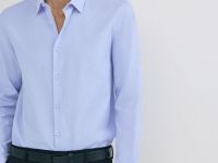 Рубашка из структурной ткани, Голубой