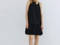 Платье мини с декором из перьев, Черный