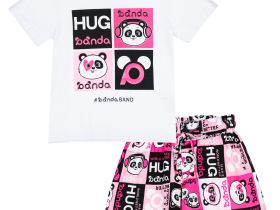 Комплект трикотажный для девочек: фуфайка (футболка), юбка-шорты