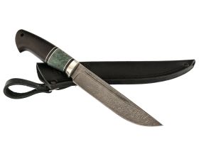 Нож Егерь, сталь дамаск, рукоять граб, вставка карельская береза