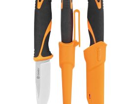 Нож Ganzo Fixed/Case, сталь 9Cr14Mov, рукоять прорезиненный пластик, чернo-оранжевый