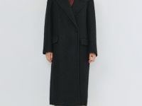 Длинное двубортное пальто, Черный