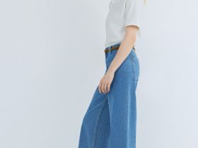 Укороченные широкие джинсы, Голубой