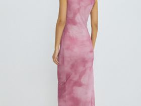 Платье из сетки со сборками, Розовый