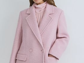 Длинное двубортное пальто из шерсти, Розовый