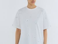 Футболка с цветочным декором из пайеток, Белый