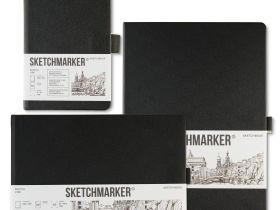 Блокнот для зарисовок Sketchmarker 13*21 см 80 л 140 г, твердая обложка черно-белая