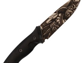 Туристический нож Honor Prime, сталь D2 с гравировкой, рукоять черный G10