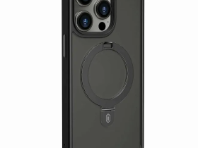 Чехол-накладка Hoco Stand Magsafe для iPhone 15 Pro (пластик/кольцо-держатель) прозрачно-черный (черная рамка)