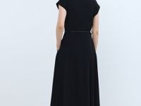 Платье миди с акцентным поясом, Черный