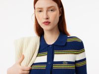 Женское трикотажное платье Lacoste на пугвицах в полоску