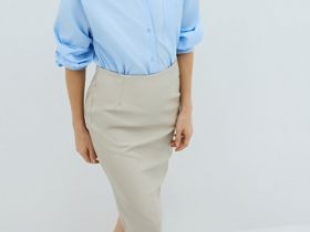 Прямая юбка миди из искусственной кожи, Бежевый