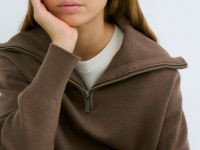 Джемпер с воротником на молнии для девочек, Коричневый