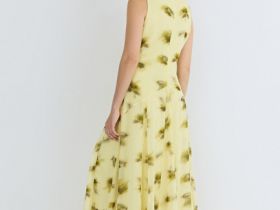 Платье из шифона с принтом, Желтый