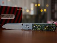 Складной нож Artisan Cutlery Holm, сталь S90V, рукоять сталь/карбон, желто-зеленый