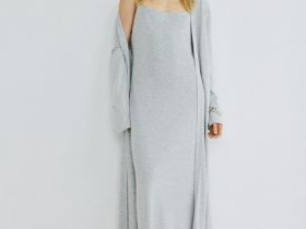 Платье макси на тонких бретелях, Серый