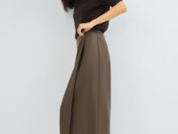 Юбка миди из искусственной кожи, Коричневый