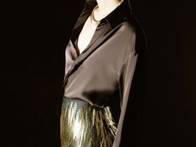 Мини-юбка с длинными пайетками, Золотой