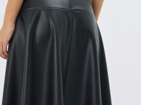 Асимметричная юбка миди из искусственной кожи, Черный