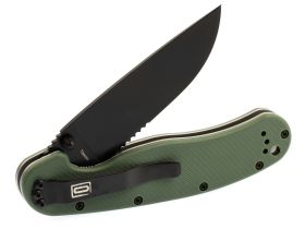 Складной нож полусеррейторный Ontario RAT 1, сталь AUS-8, рукоять термопластик GRN, зеленый/черный