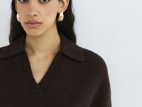 Джемпер поло из пушистой пряжи, Коричневый