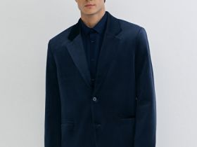 Однобортный пиджак из бархата, Синий