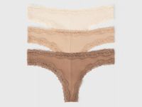Трусы-бразилиана с кружевом, 3 шт., Бежевый