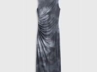 Платье из сетки с асимметричными сборками, Серый