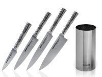 Набор из 4 ножей и подставки Samura Bamboo в подарочной коробке SBA-5, сталь AUS-8, рукоять нержавеющая сталь