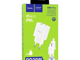 Сетевое зарядное устройство Hoco (C80A Plus) Rapido Type-C/USB/PD20W/QC3.0 + кабель Lightning (белый)