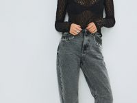 Прямые джинсы с акцентными карманами, Серый