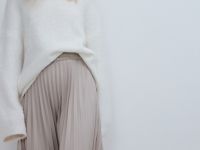 Плиссированная юбка миди A-силуэта, Бежевый